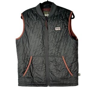 Howler Brothers Quilted Vest Black Rust Trim Full Zip Puffer Sz S Gorpcore utili